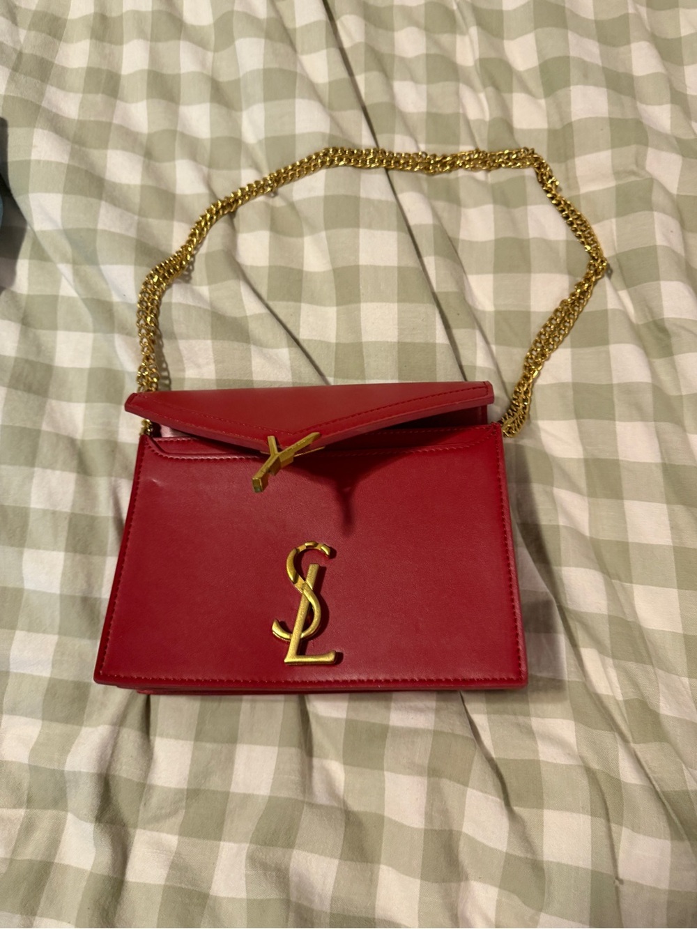 Saint Laurent Inspired Red Leather Shoulder Bag with Gold Chain